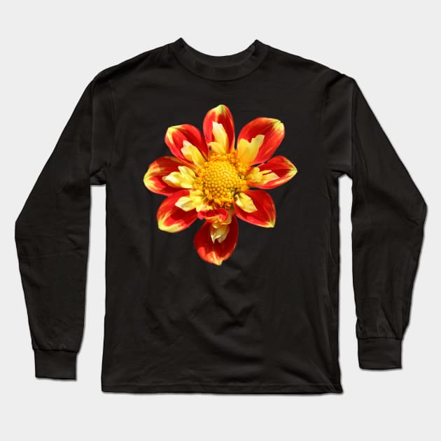 Dahlia in Red and Yellow Long Sleeve T-Shirt by OVP Art&Design